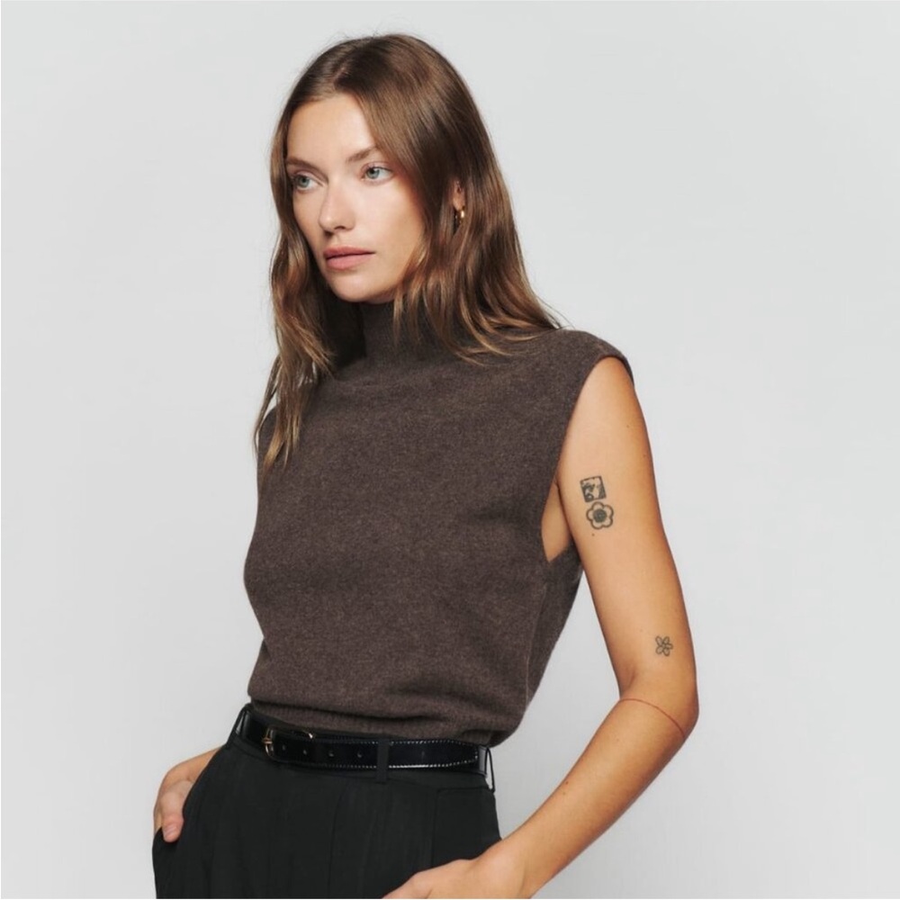 Reformation Arco Mock Neck Sleeveless Cashmere Sweater